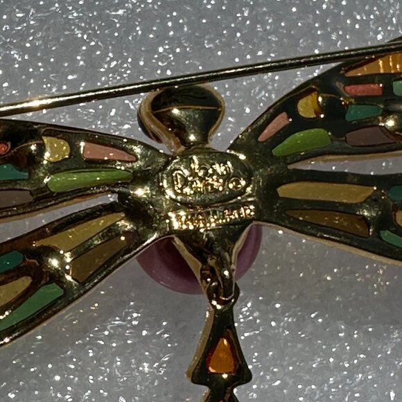 Elegant Joan Rivers Plique aJour Dragonfly Collectors Brooch 3" - Picture 4 of 6